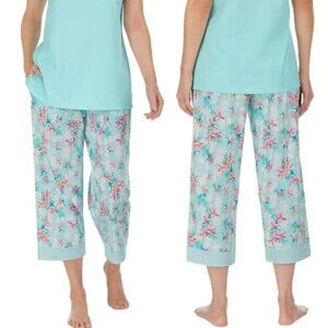 NWT Carole Hochman Women's Pajama PJ Capri Pants (ONLY) Size S Aqua Floral